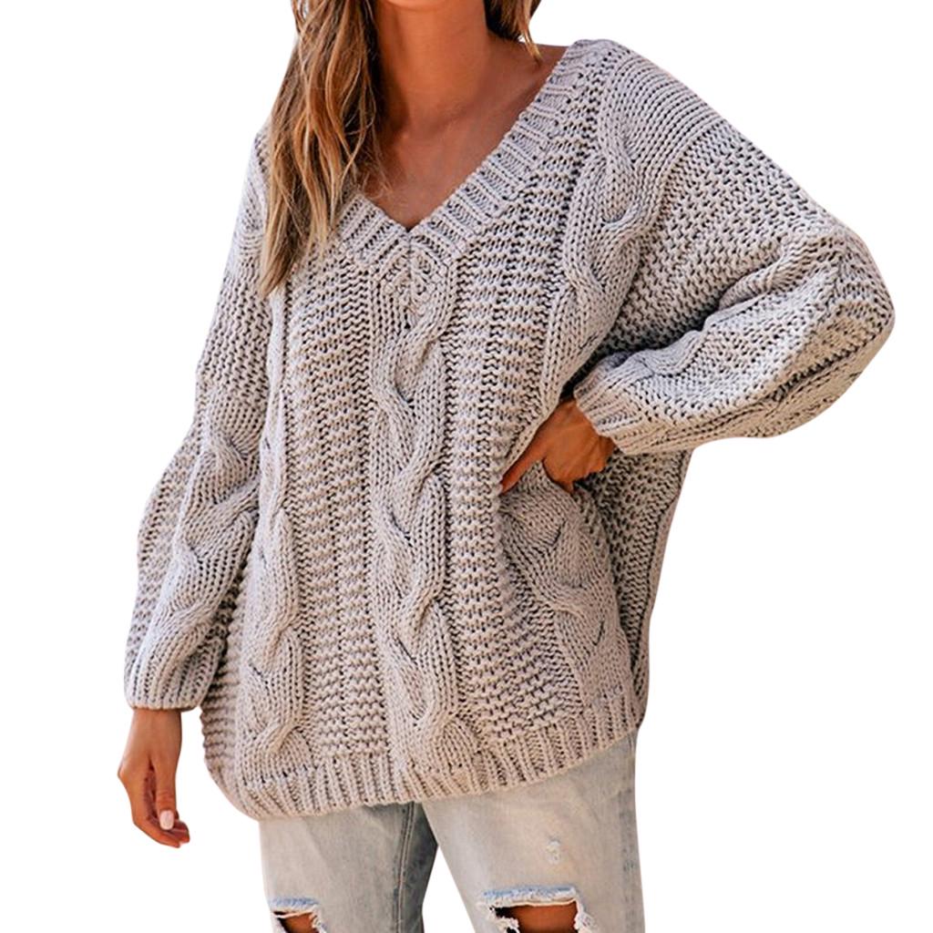 Fashion Women  Color V Collar Easy Big Code  Pullover And Sweater