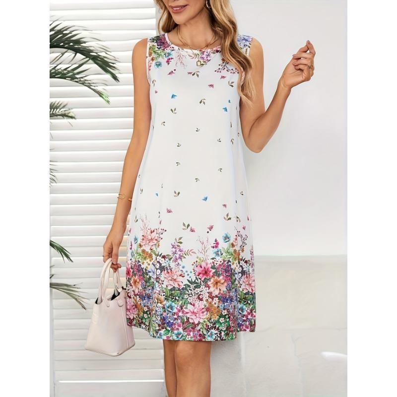 Women s Casual Commuting Floral Print Sleeveless Midi Dress S