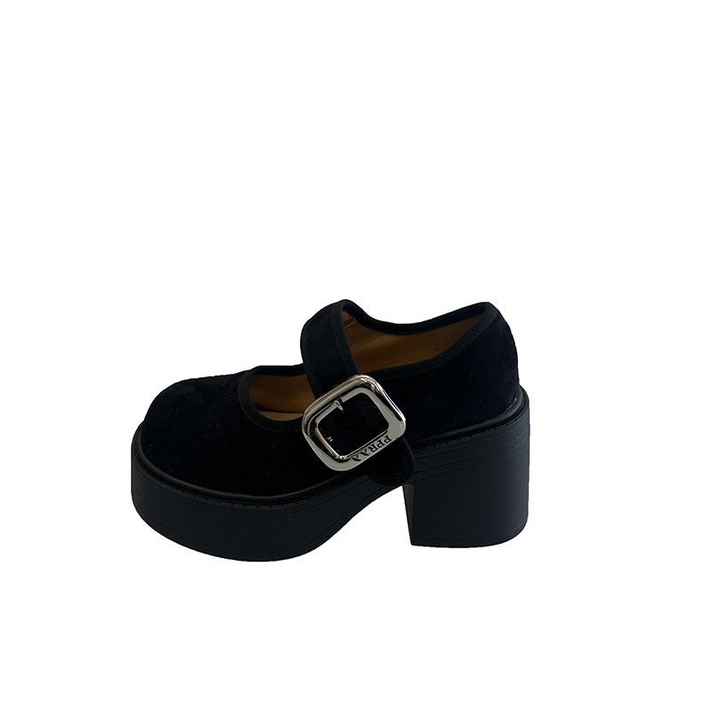 Höhenzunahme Frühling 2025 Plateau kleine Lederschuhe Damen schwarz Französische neue High Heels kleiner dicker Absatz Mary Jane Schuhe