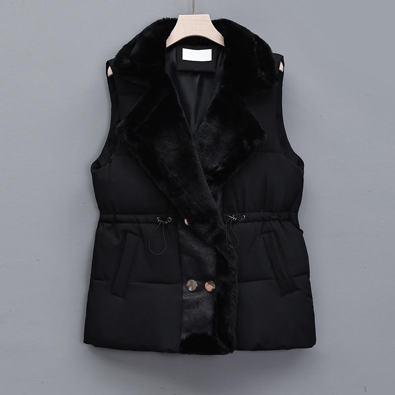 

Women s Fur-Integrated Down Cotton Waist-Cinching Vest with Suit Collar - New for 2025 Autumn/Spring XL (140-160 jin) чорний