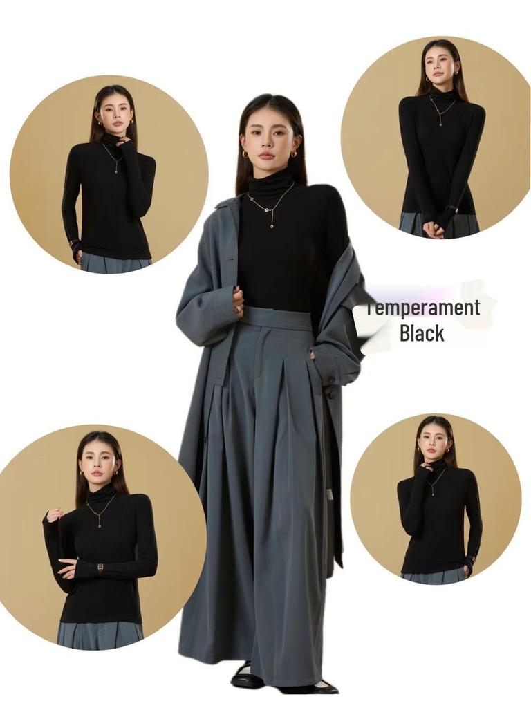 Dámská základní vrstva s rolákem: Tencel Vlna, Slim Fit, Vysoká Elasticita, Dlouhý Rukáv, Hřejivý Podzimně-Zimní Top