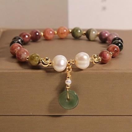 Women Colorful Tourmaline Bracelet, Safety Buckle Design, Chinese Style Travel Gift