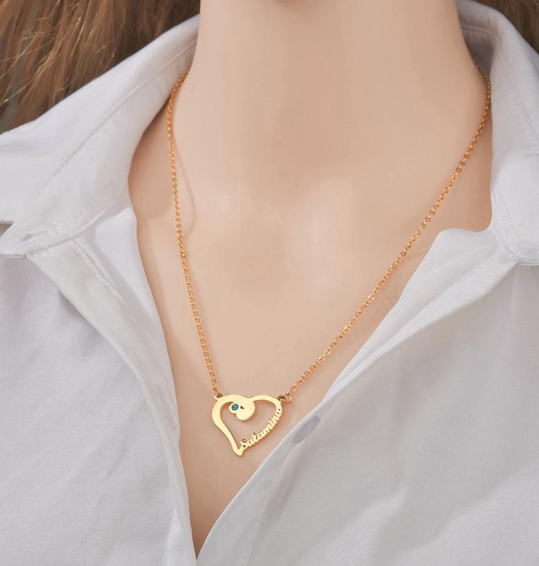 Atoztide Custom Personalized Birthday Stone Necklaces Stainless Steel Name Gold Color Necklace Jewelry Chain Pendant for Women