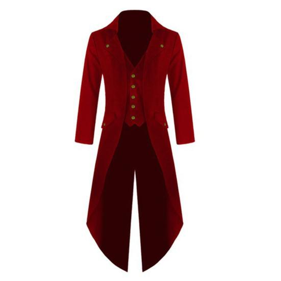 Men Medieval Renaissance Cosplay Costume Solid Color Long Tuxedo Uniform Coat