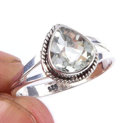 Natürlicher Grüner Amethyst Edelstein Handgefertigt 925 Massiv Sterling Silber Ring S.9 U9o41