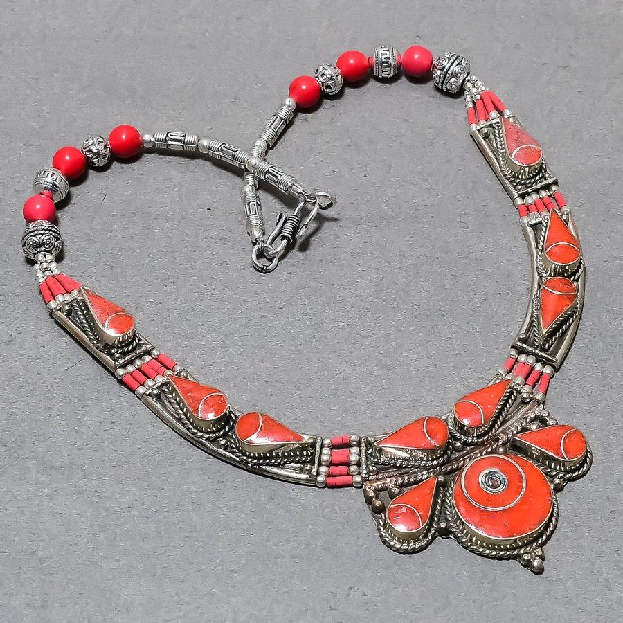 Natural Coral 18" Vintage Nepali Tibetan Buddhist Necklace Ethnic Jewelry NN 708
