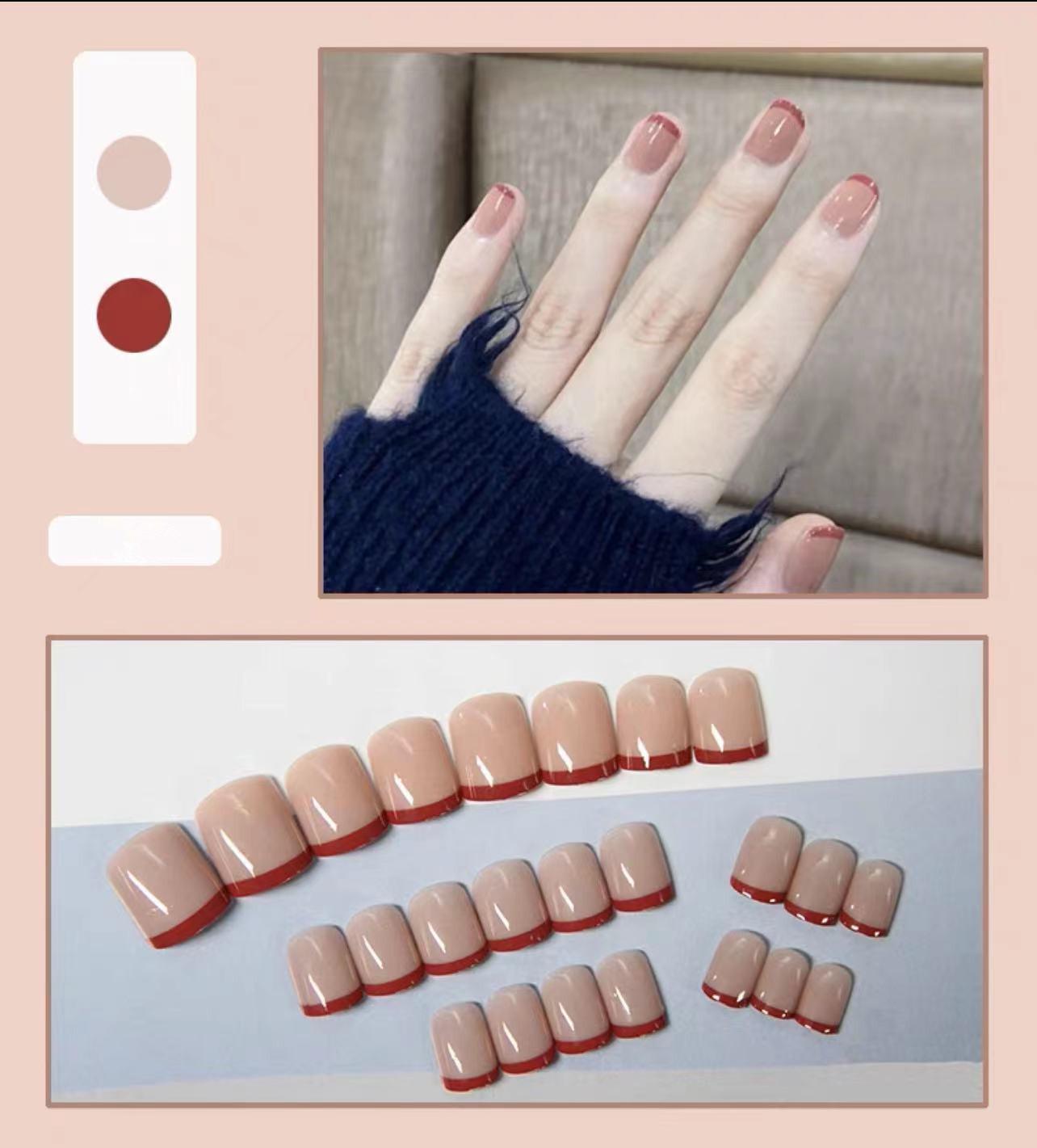 

Gradient Ice Transparent French Red Edge Short Wearable Nails - Removable Pure Desire Hot Girl Style False Nail Art Pieces