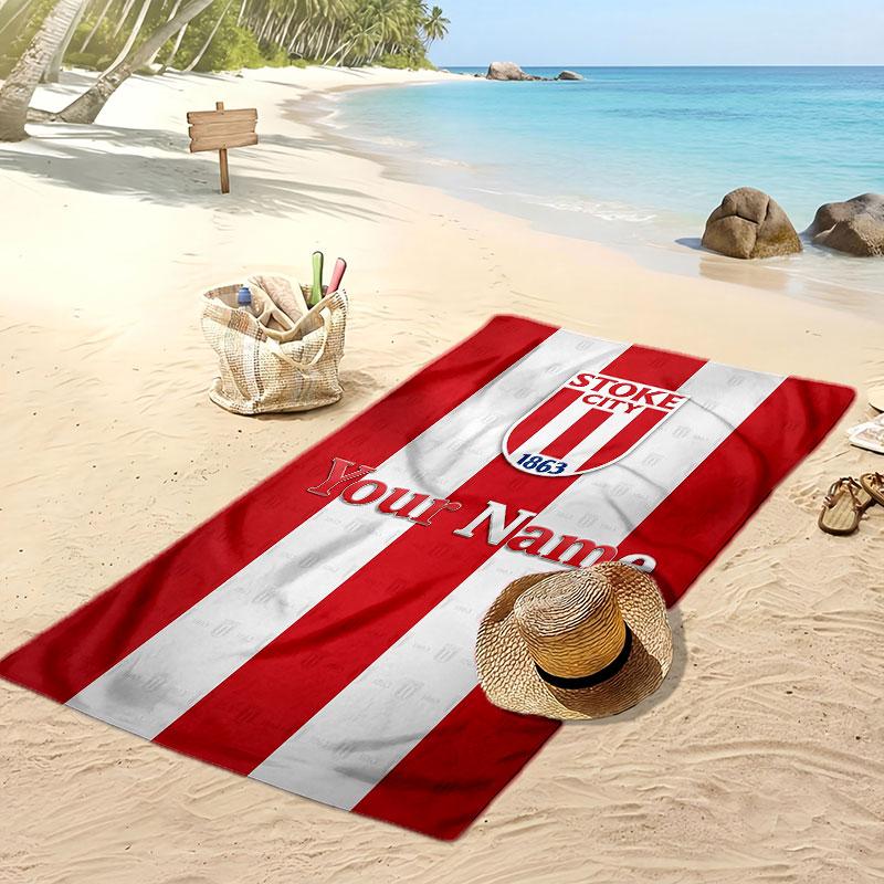 Stoke City FC Personalized Printed Beach Towel Soccer Logo Support Custom Name Text Absorbent Towel For Sport Travel Special Gift
