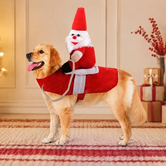 Dog Christmas Party Dress Santa Rider Costume, Outfit, Adjustable Closure, Funny Festival Pet Gift Apparel for Small to Medium Dogs, Holiday Cosplay,