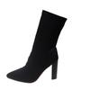 Plus Size 35-43 Fashion Boots Women's Autumn New Style Pointed Thick Heel Middle Tube Suede Boots Elastic Boots