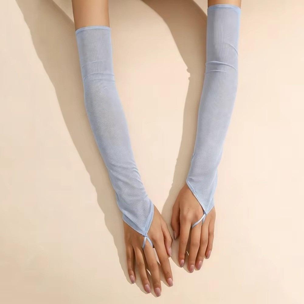 Thin Mesh Gloves Transparent Bridal Gown Accessories Elegant Long Gloves Travel светло-синий