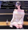 Korean Romantic Off-Shoulder Color Block Striped Knitted Top