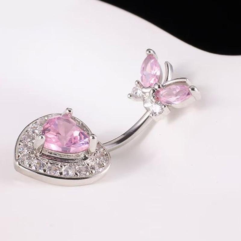 Exquisite Stainless Steel Pink Zircon Butterfly Navel Ring Sexy Body Jewelry For Women Girls Fashion Belly Button Rings Gifts