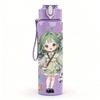 1PC Green Hair Girl Plant Leaf Decor Pattern 750ml Color Plastic Sports Water Bottle Leakproof Flip Straw Lid Suitable for Sports Office Home Use