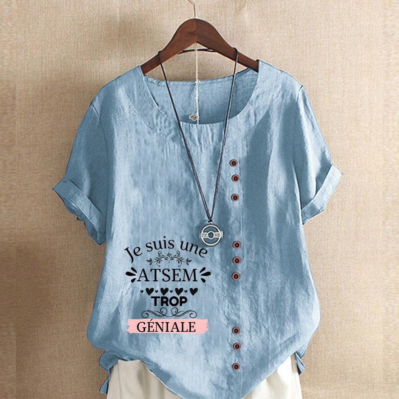 Damenmode Rundhals Kurzarm T-Shirt Lässig Baumwolle Leinen Grafikshirt Freizeit Locker Niedlich Buchstabenaufdruck Sommer Bluse Tops Übergröße