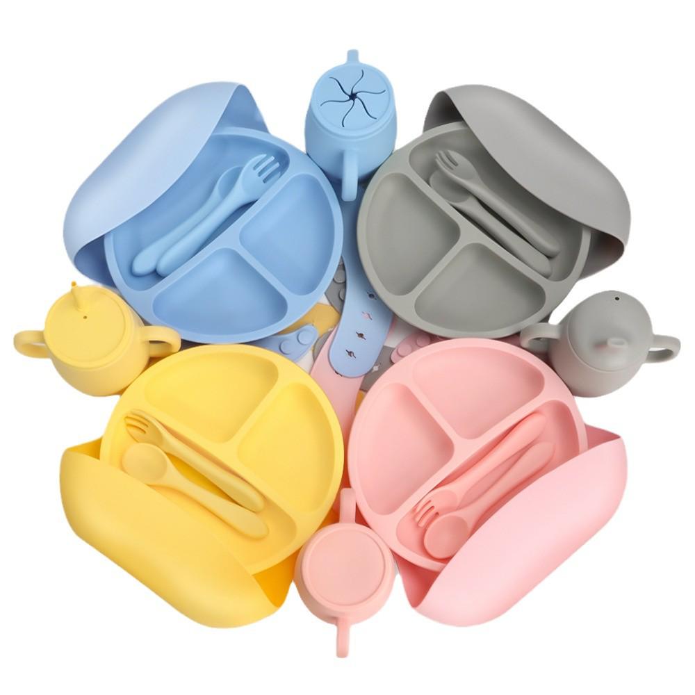 Silicone Suction Cup Placemat & Divided Plate Set for Babies & Toddlers - Includes Fork & Spoon, Food Grade & Heat Resistant.