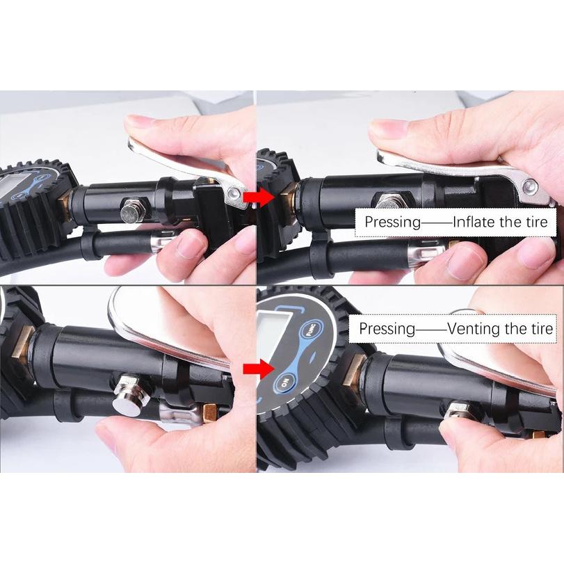 Car Truck Air Tire Inflator with Digital Pressure Gauge 200 PSI Air Chuck & Hose Pistol Type Automobile Pressure Gauge