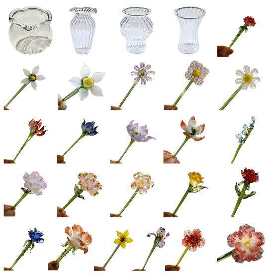 Yousheng Mini Glass Flower Figurine Handmade Faux Crystal Transparent Flower Bouquet Collectible Hand Blown Table Ornament for Mother's Day Birthday