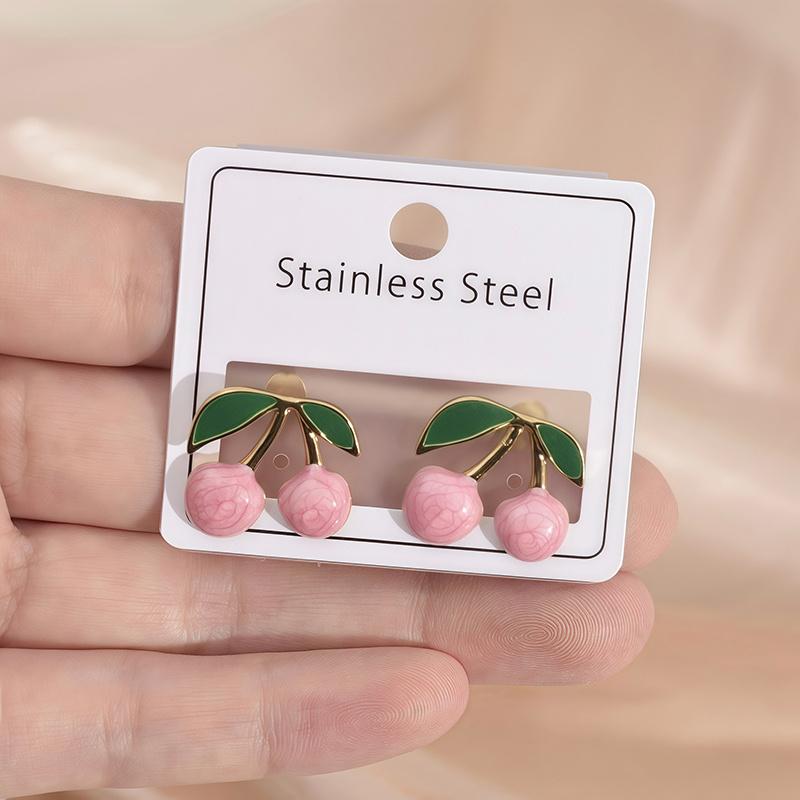 Fresh And Sweet Alloy Cherry Stud Earrings, Unique And Versatile Fashion Earrings, With Colorful Fruit Pendants