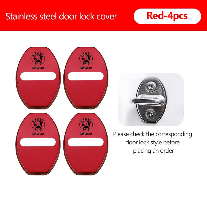 AAABR1 For Skoda 4Pcs Car Door Lock Covers Auto Decorative Accessories Kodiaq Fabia Kamiq Karoq Octavia 2 3 Rapid Scala