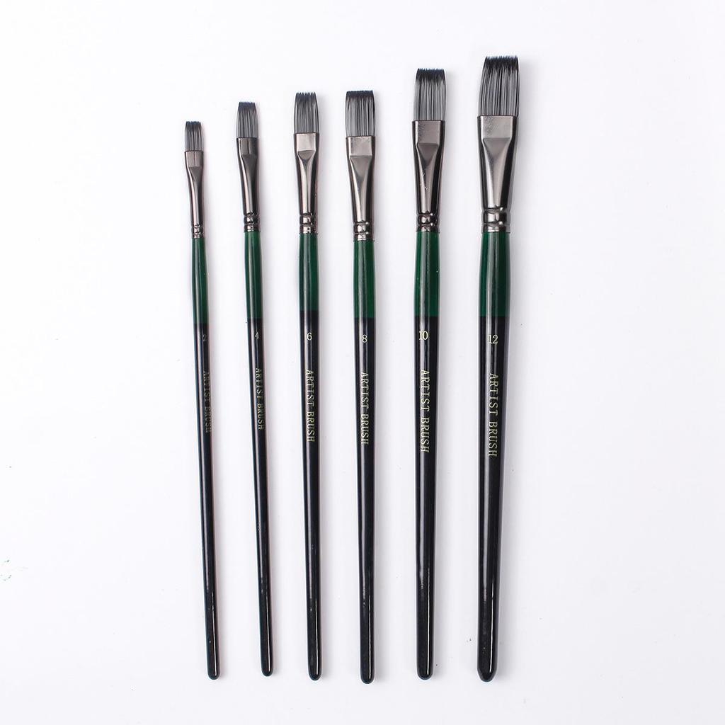 Six-Piece Nylon Hair Paintbrush Set with Pointed and Flat Heads for Acrylic, Watercolor, and Oil Painting - Pearlescent White