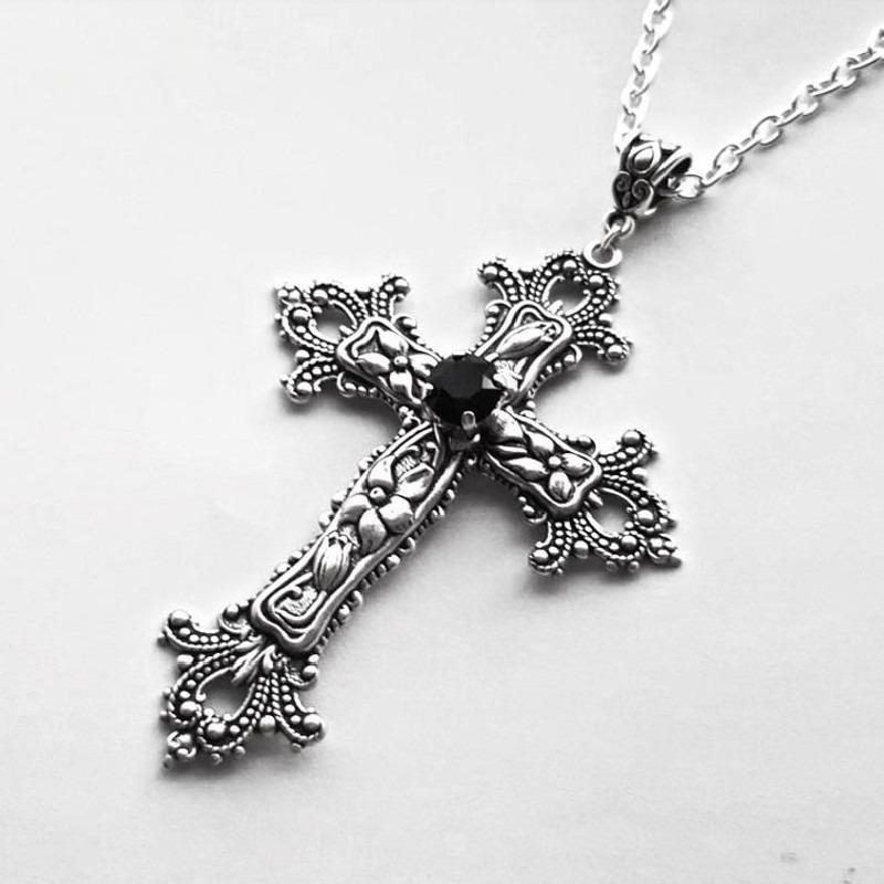 Creative Flower Pattern Cross Diamond Necklace