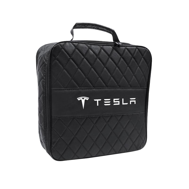 Car Charging Gun Leather Bag Storage Box Auto Accessories For Tesla Model 3 Model S Model X Model Y Cybertruck Roadster SpaceX