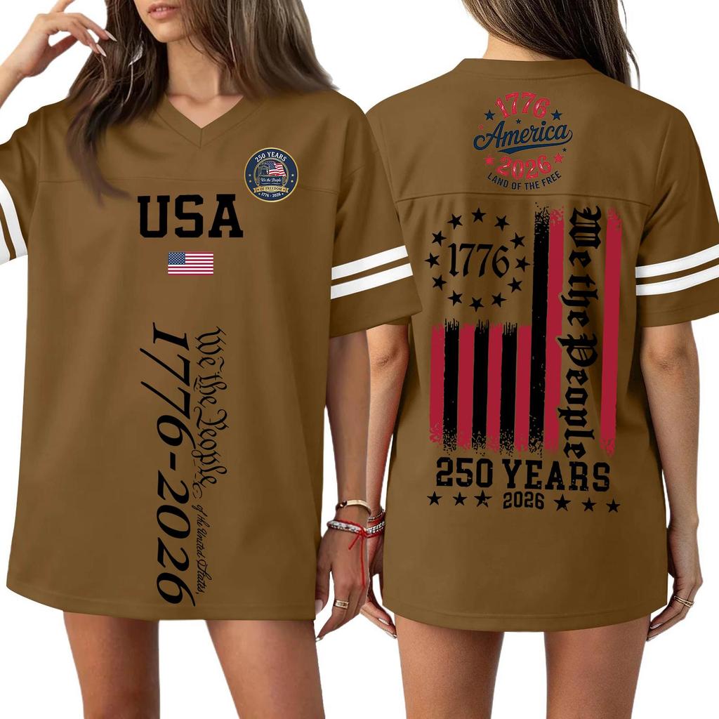 Women's Casual Fashion V-Neck Sports Independence Day Print Short Sleeve Sports T-Shirt Top
