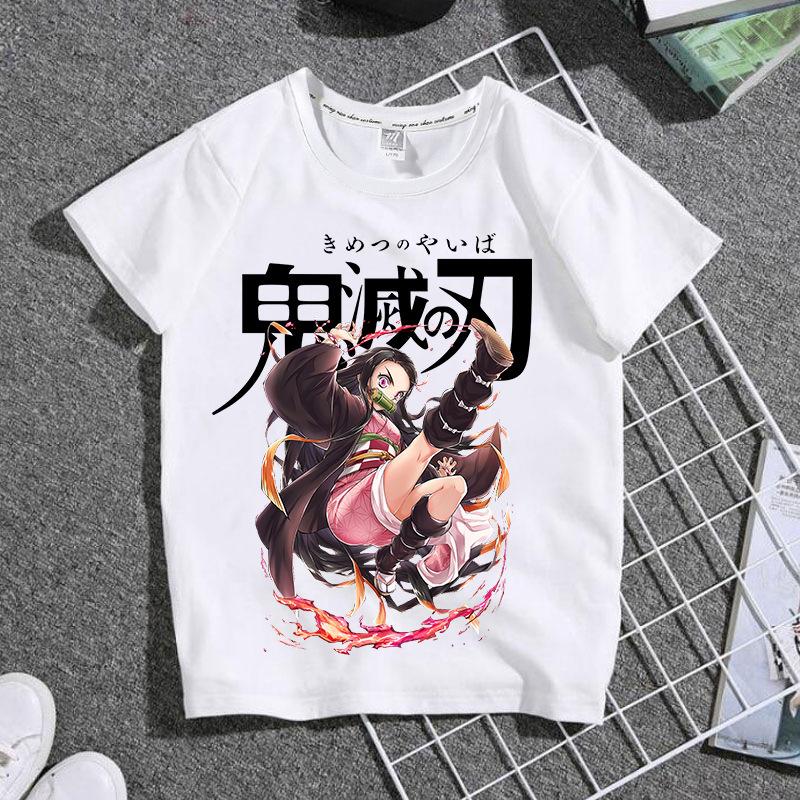 

Fashion Harajuku Anime Demon Slayer Kimetsu No Yaiba Print Children T-Shirt Summer Loose Short Sleeve Women Top Men Tees Blouses S білий
