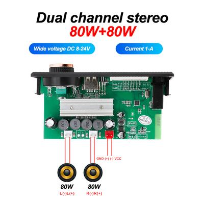 160W Stereo-Verstärker Bluetooth 5.0 MP3-Decoder-Board 2*80W MP3-Audio-Player 8-24V Auto FM-Radio-Modul TF USB-Mikrofon Anruf aufzeichnen