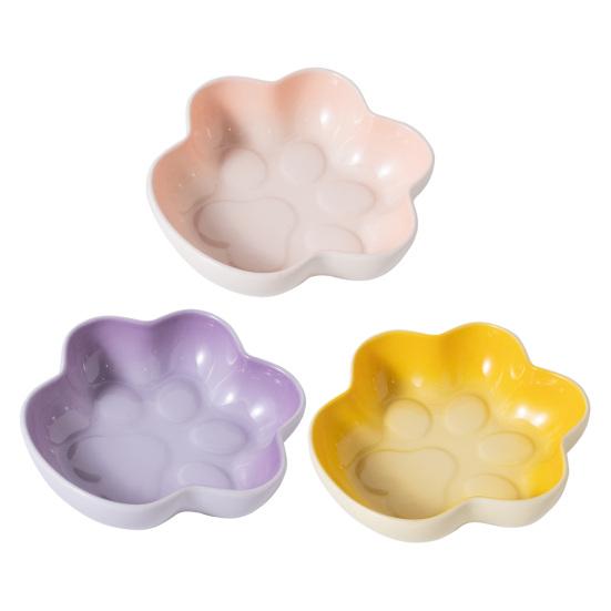 baizihuahu Cat Paw Shape Ceramic Bowl for Cats, Anti-Whisker Fatigue Kitten Food Water Dish, Microwave Dishwasher Safe Wide Shallow Pet Plate