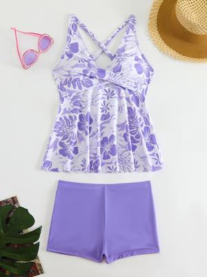 Two Piece Printed Women's Swimsuit With Breast Cushion Swimsuit Women's Oversized Swimming Shorts