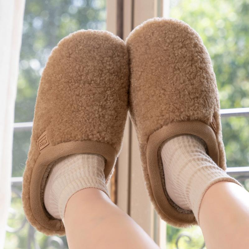 New simple color matching versatile plush slippers autumn and winter indoor household plush warm non-slip cotton slippers