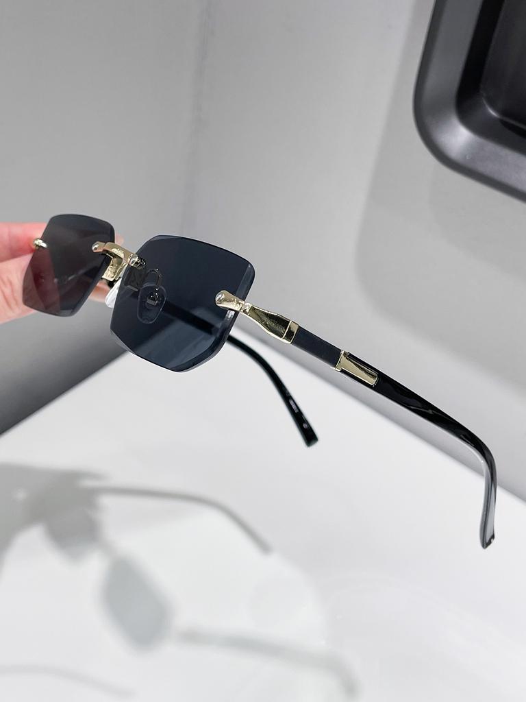 1PCS Square Rimless Sunglasses Outdoor Leisure Sun Shades with Decorative Leg Pattern Design for Strolls And Casual Wear