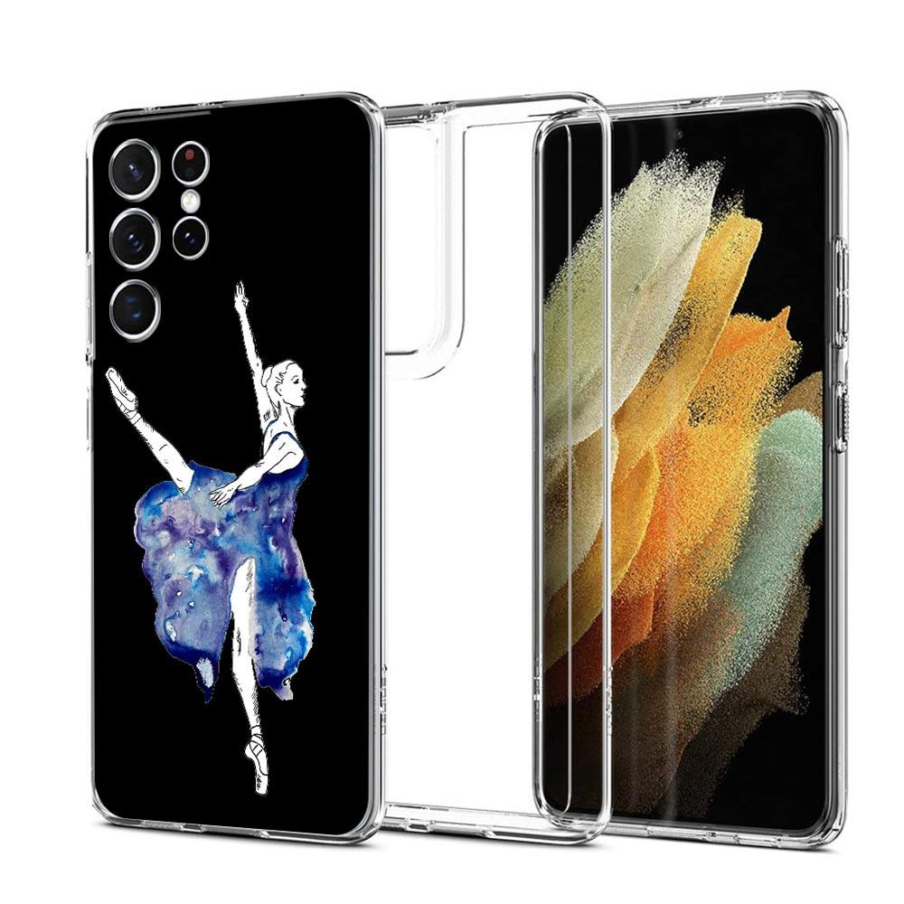 Simple Swan Dance Ballet Clear Phone Case For Samsung Galaxy S23 S22 5G S20 Ultra S21 FE 5G S10E S9 S8 S10 Plus Soft Back Cover