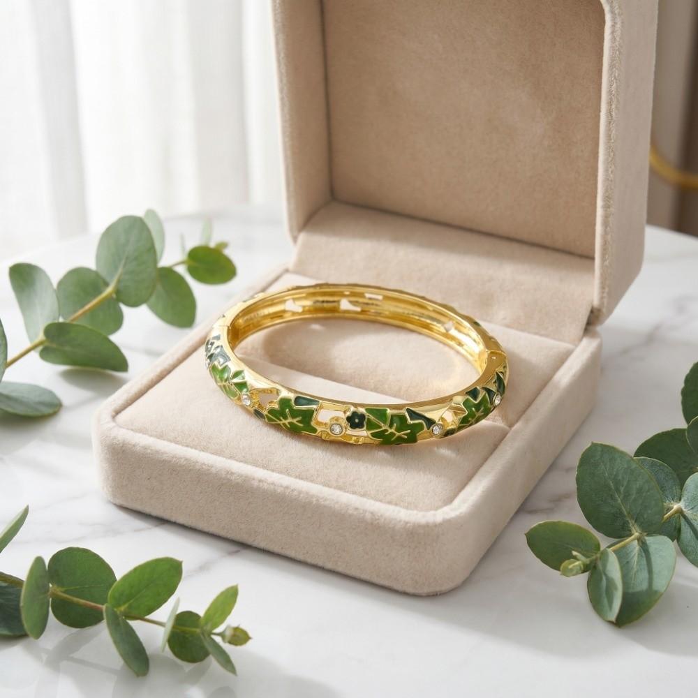 Traditional Vintage Cloisonne Bangle Big Floral Leaf Women's Hand Bracelet Gifts for Women Girl