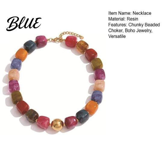 Non-fading Necklace Colorful Beaded Choker Resin Beads Boho Chunky Fashionable