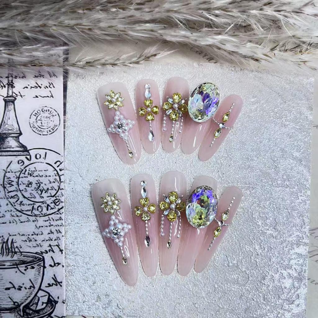 Zircon Style High-Quality Handmade Press-On Nails with Diamonds