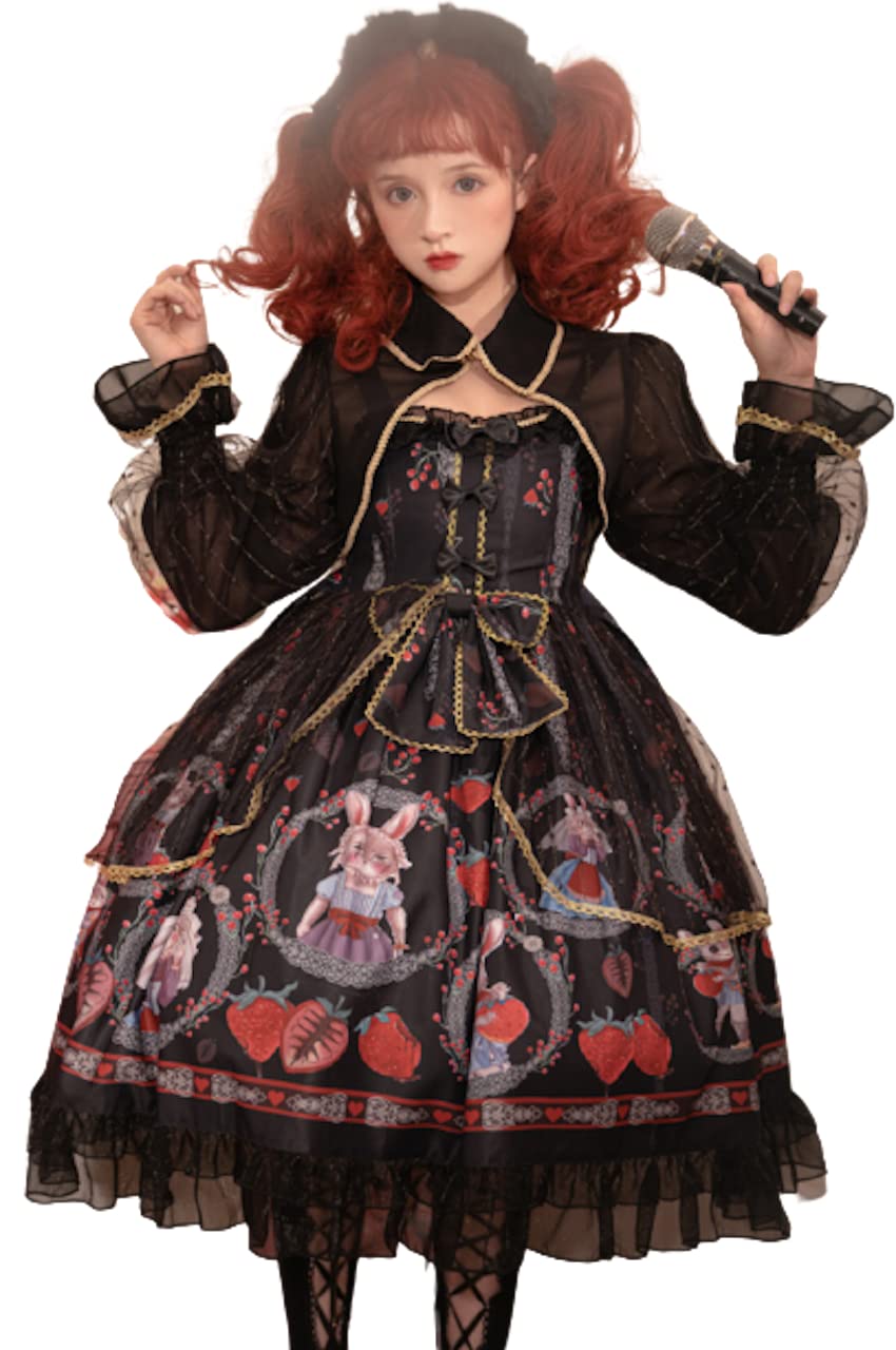 

Платье-сарафан Леди Ленивая Лолита, Готическое платье для косплея Лолиты, Длина до колена, Принт с кроликами (черный)