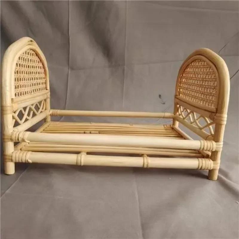 Infant Photo Shoot Props Unisex - Handmade Vintage Rattan Wooden Posing Bed Newborn Photo Background Accessories for Boys Girls