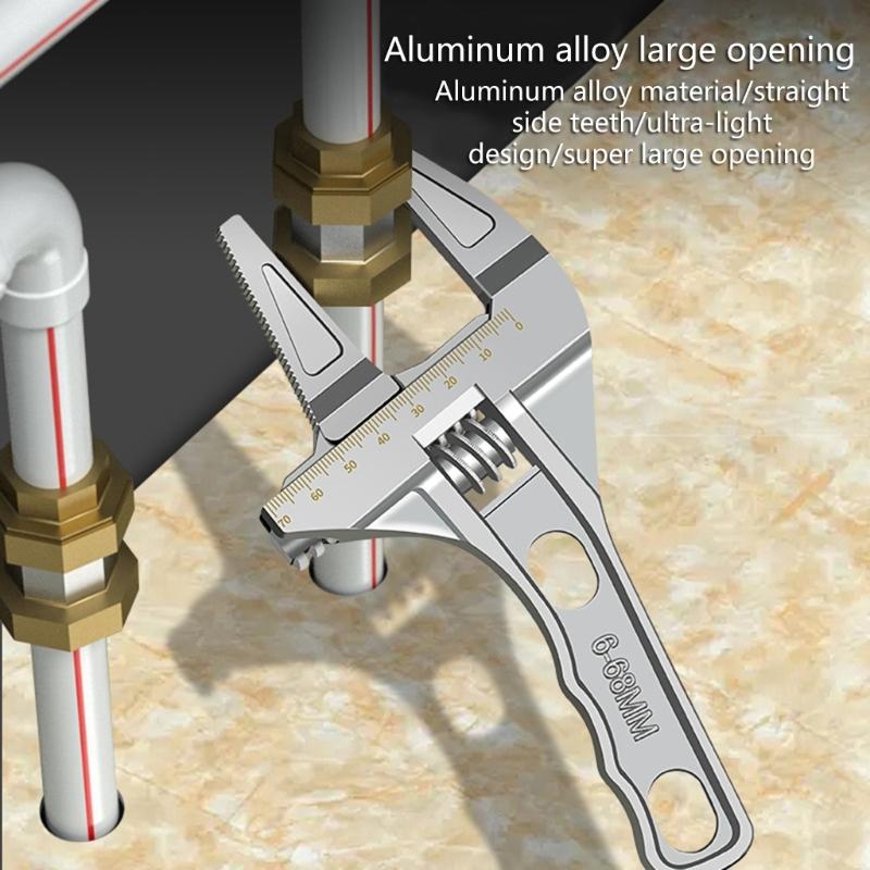 Adjustable Wrench Large Opening Bathroom Spanners Wrenches Wide Jaw 6-68mm Aluminum Alloy Spanners Wrenches