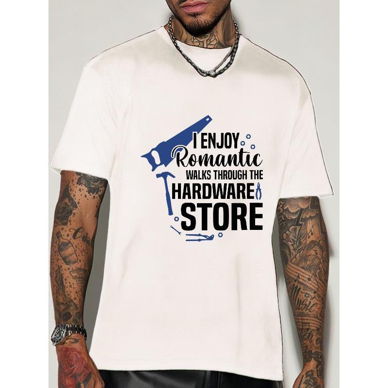 Europäische Größe Herren Freizeit-T-Shirt mit Rundhalsausschnitt, Baumwollstrick mit leichter Dehnbarkeit, Normale Passform, mit romantischem Baumarkt-Grafikdruck