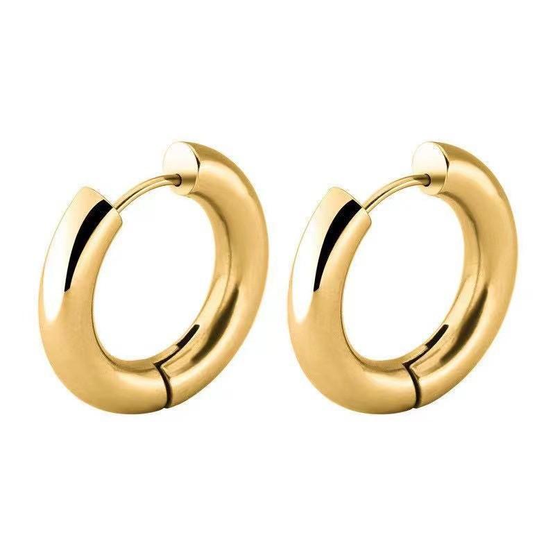 Stainless Steel Double-Sided Round Wire Earrings - European and American Fashion, Versatile and Simple Ins Style