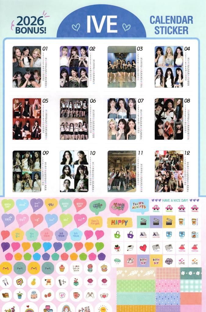 IVE Merchandise Large Wall Calendar 2026 Sticker Set (Reiwa 8) + K-POP