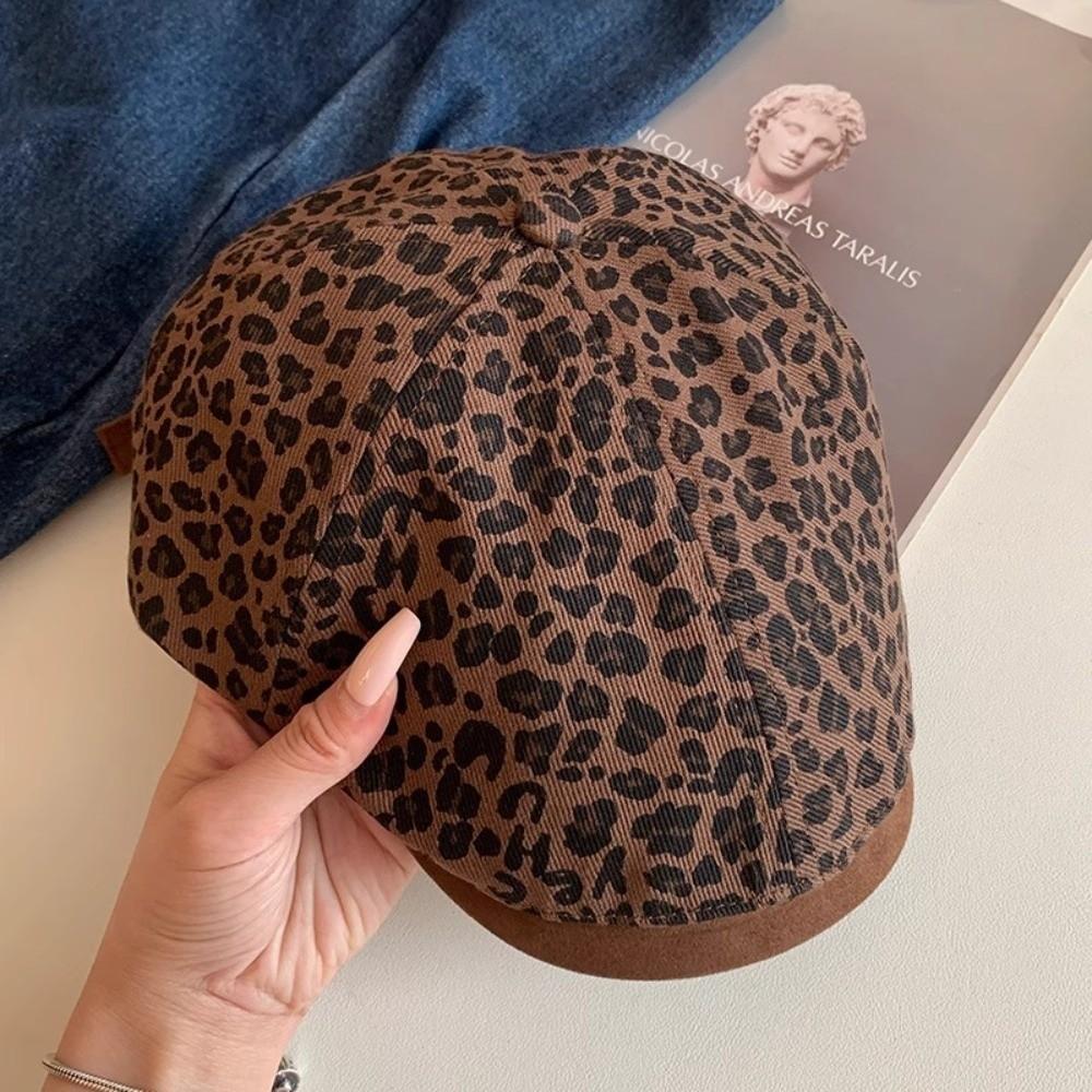 Vintage Leopard Newsboy Cap Y2k Painter Cap American Leopard Print Beret  Spicy Girls