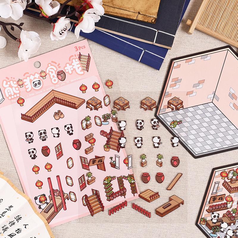 1Set Creative Pet Stickers 3D Cute Cartoon Diy Scene Landscaping Decoration Stickers  Kawaii Panda Stickers Gifts