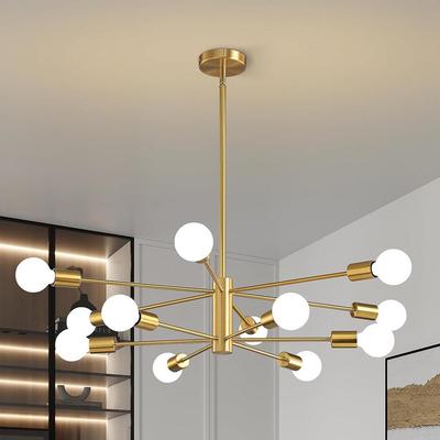 Nowoczesne Żyrandole Sputnik Light, 12-punktowe Złote Żyrandole do Jadalni, Regulowana Wysokość Lamp Sufitowych Żyrandol Rustykalny na Wyspę Kuchenną