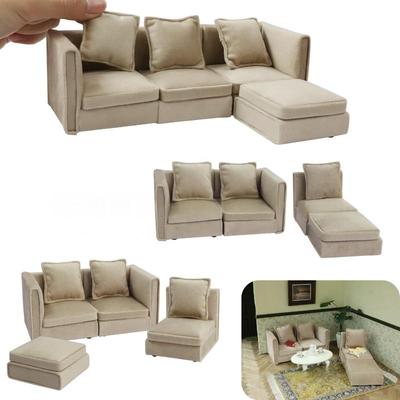 1 Set Simulation Miniatur Wohnzimmerstühle 1:12 Mini Puppenhaus Möbel Milch Aprikose Ecksofa Kinder Rollenspiel DIY Deko