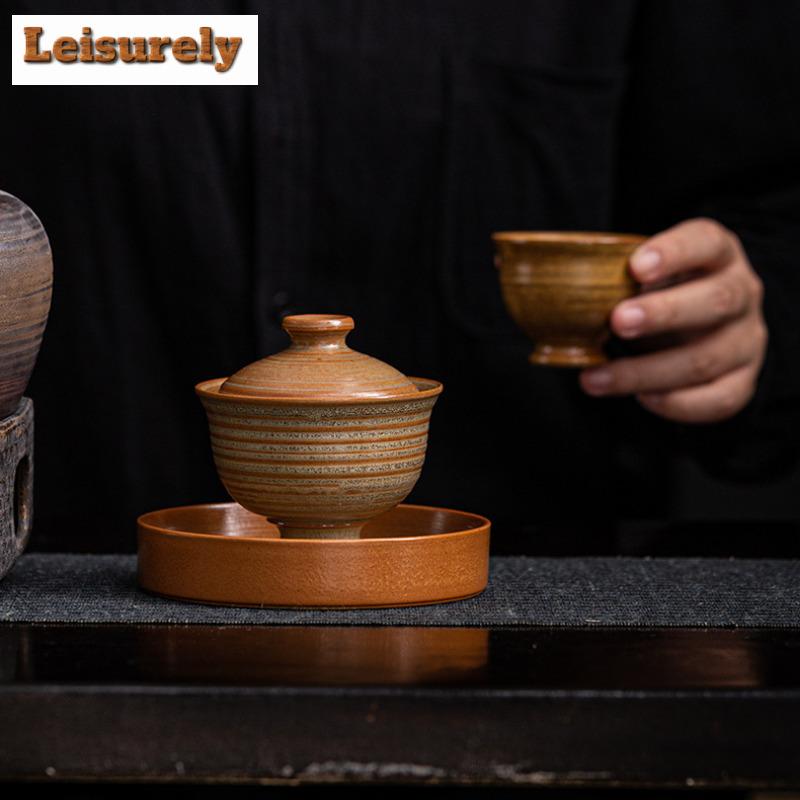 110 ml Retro Old Rock Clay glasierter Gaiwan Japanische Grobkeramik Teeterrine Teebereiter Deckelschale Chinesisches Kung Fu Teeservice Kunsthandwerk