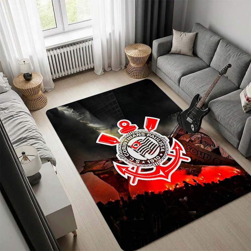 Sport Club Corinthians Paulista Football Club Red Lava Area Rug, Anti-slip Floor Mat, Soccer Fan Home Decor Carpet for Living Room Bedroom Sofa